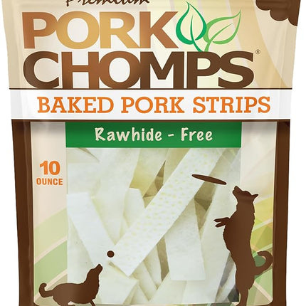 Pork Chomps Baked Pork Skin Dog Chews, 4-inch strips, 10oz Bag