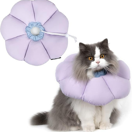 Cat Cone Collar,Cute Waterproof Cat Recovery Collar,Anti-Bite Lick Wound Healing Safety Elizabethan e Collar for Cats,Purple Flower All-Season Style…