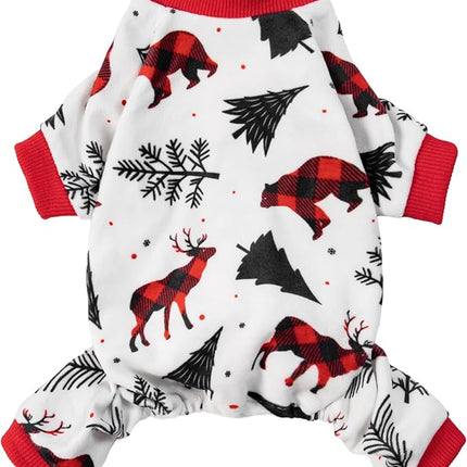 Fitwarm Reindeer Dog Christmas Pajamas, Winter Doggy Clothes for Small Dogs Boy Girl, Fleece Dog Onesie with Feet, Holiday Pet Outfit, Black, White, Red, XXL