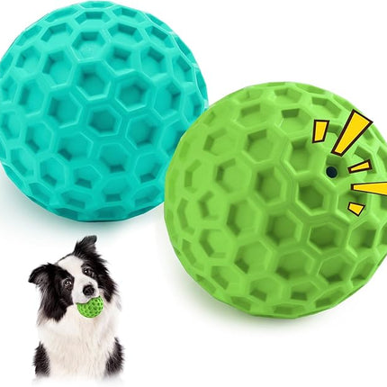 HIPPIH Indestructible Squeaky Dog Toys, Interactive Dog Balls 2 Pack, Dog Chew Toys for Aggressive Chewers, Natural Rubber Puppy Toys for Large/Medium Dogs, Tough Puppy Teething Toys, Relieve Anxiety