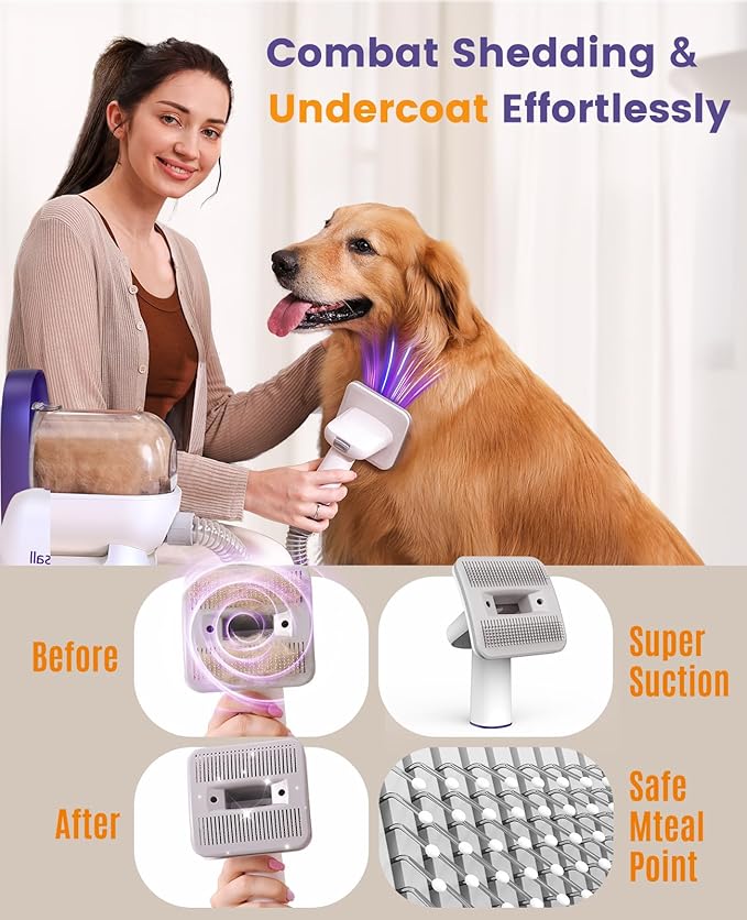 oneisall Dog Hair Vacuum & Dog Grooming Kit/Low Noise Dog Grooming Vacuum12kpa,Dog Vacuum for Shedding Grooming for Pet Hair&Home Cleaning