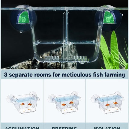 Pawfly Aquarium Breeding Box, Acrylic Fish Isolation Box with 6 Suction Cups, Aquarium Acclimation Hatchery Incubator for Baby Shrimp Betta Aggressive Fish Guppy (Small)