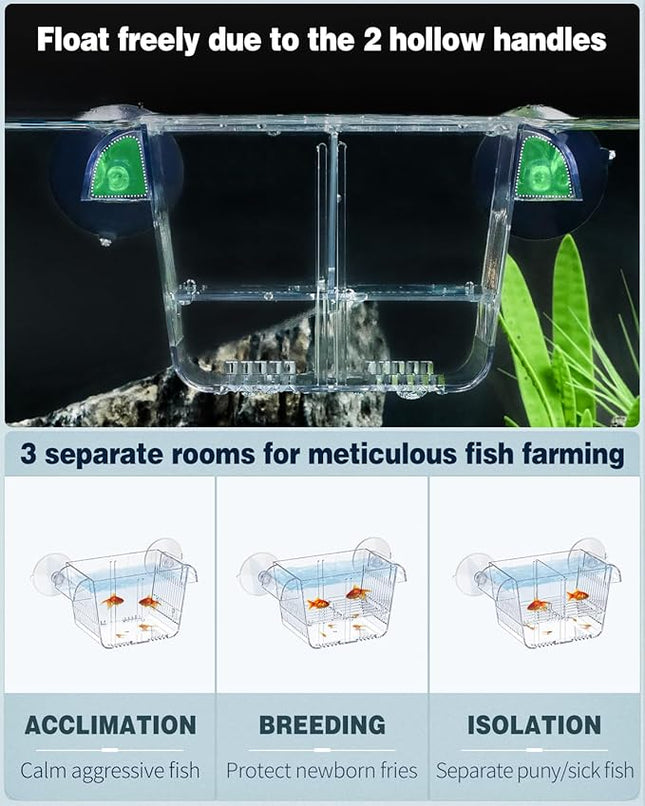 Pawfly Aquarium Breeding Box, Acrylic Fish Isolation Box with 6 Suction Cups, Aquarium Acclimation Hatchery Incubator for Baby Shrimp Betta Aggressive Fish Guppy (Small)