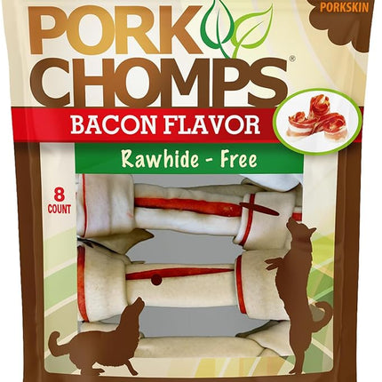 Pork Chomps Baked Pork Skin Dog Chews, 6-inch Knots, Bacon Flavor Strip, 8 Count