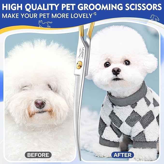 JASON 7.5 Inch Curved Scissors for Dog Grooming Professional Downward Curved Pet Face Trimming Shears with Symmetric Handle Sharp Comfortable
