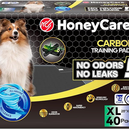 HONEY CARE All-Absorb Puppy Training Pads Dog Potty Pads Absorb Eliminating Urine Odor, Jumbo-Size Charcoal Puppy Pee Pad (Carbon, XL 28x34 inch, 40ct)