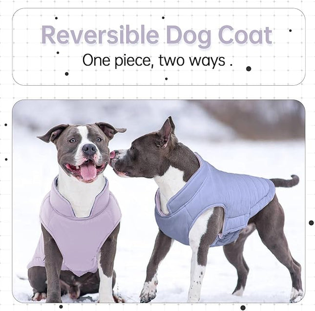 Lelepet Reversible Dog Coat Waterproof Dog Jacket Windproof Puffer Vest for Winter Warm Lightweight Coats for Large Dogs Adjustbale Hook & Loop Pet Apparel with Leash Hole, Boxer, Weimaraner, 2XL