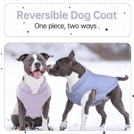 Lelepet Reversible Dog Coat Waterproof Dog Jacket Windproof Puffer Vest for Winter Warm Lightweight Coats for Small Dogs Adjustbale Hook & Loop Pet Apparel with Leash Hole, Shih Tzu, Purple, S