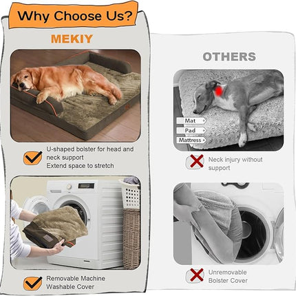 Large Dog Bed Orthopedic Washable - Waterproof with Removable Cover - Memory Foam - XXL Large Big Dogs - Beds Bolster Pet - Couch Sofa - Brown Dog Bed