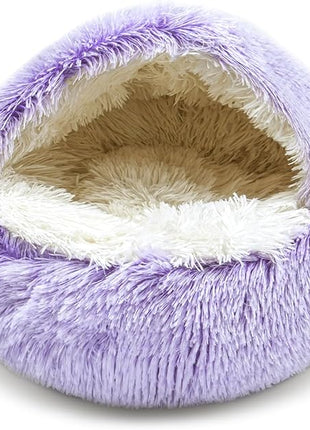 Cat Bed for Indoor Cats, Calming Cozy Cave with Self-Warming Plush, Entire Bed Machine Washable & Anti-Slip Base, Breathable Pet Bed for Small Cats&Dogs All Seasons (Purple, 24 * 24inch)