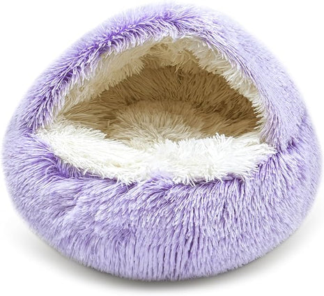 Cat Bed for Indoor Cats, Calming Cozy Cave with Self-Warming Plush, Entire Bed Machine Washable & Anti-Slip Base, Breathable Pet Bed for Small Cats&Dogs All Seasons (Purple, 24 * 24inch)