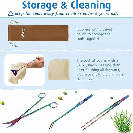 hygger 6-in-1 Long Aquarium Aquascaping Tools Kit, Color Stainless Steel Premium Aquatic Plant Tweezers Scissors Spatula Kit Comes with 1 Tool Holder and 1 Cleaning Cloth, for Fish Tank Starters