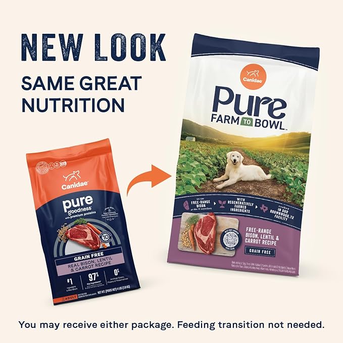 Canidae Pure Limited Ingredient Premium Adult Dry Dog Food, Real Bison, Lentil & Carrot Recipe, 21 lbs, Grain Free