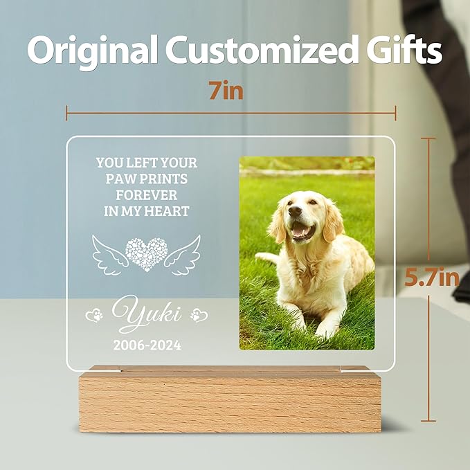 Pet Memorial Gifts for Dogs, Personalized Pet Memorial Night Lights, Dog Memorial Gifts for Loss of Dog, Loss of Dog Sympathy Gift, Dog Bereavement Remembrance Picture Frame (Design-E)