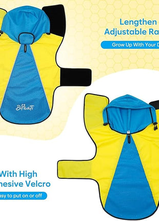 BiPawTi Dog Rain Jackets for Medium Dogs, Lightweight Reflective Safety Pet Rain Jacket, Waterproof Dog Raincoat with Hood/Leash Hole/Reflective Strip - Yellow + Blue, M