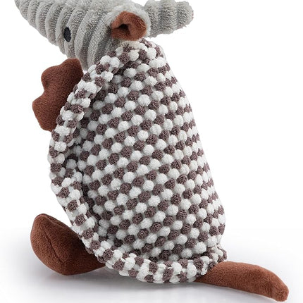 Hollypet Plush Dog Squeaky Toy Stuffed Armadillo Animal Pet Puppy Chew Toys with Clean Teeth for Small Medium Large All Breed Sizes Dogs, White and Light Grey,8 in
