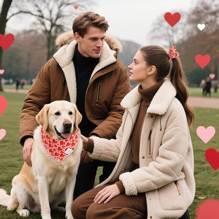 E-Clover Valentines Heart Dog Bandanas & Matching Scrunchie Set Cute Girl Dog Scarf Bibs Pet Bandana with Bow Tie for Medium Large Dogs Owner Mom Red Pink