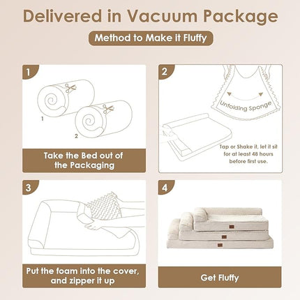 EHEYCIGA Memory Foam Dog Bed XLarge Sized Dogs, Extra Large Dog Bed Orthopedic with Washable Removable Cover, Waterproof XL Pet Bed Couch for Crate, 41x27x6 Inches, Beige