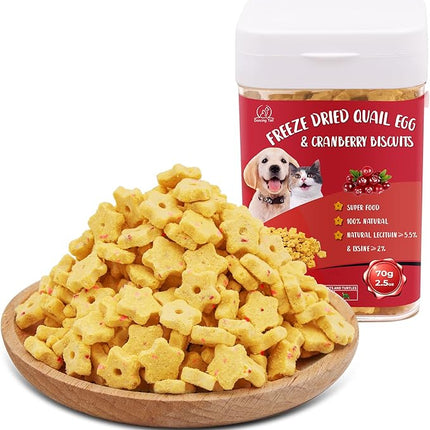 Freeze Dried Quail Egg Yolk & Cranberry Cube Cat & Dog Treats Biscuits, Dehydrated Healthy Tasty Snack for Training 2.5 Ounce