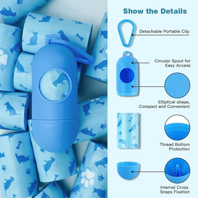 Joyeux 240 Count Ocean Scent Dog Poop Bags Rolls,with Dispenser,Leak-Proof Large Doggie,Extra Thick Poop Bag for Dogs,Cats Litter Bags,Blue Trash Bags for Doggy Pets Bolsa de Popo de Perro