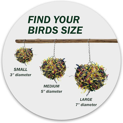 5” Super Shredder Ball Bird Toy - Fun Foraging Toys for Birds w/ Colorful Paper & Wooden Treasures - Easy to Hang Shredding Toys for Birds - Bird Shredding Toys for Cockatiels, Parrots & More