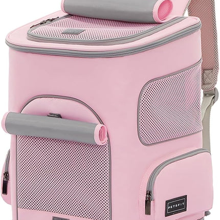 PETSFIT Pet Carrier Backpack with Upgraded Waist Protection, Cat Carrier Backpack Designed for Small Dogs/Cats, Fully Ventilated Collapsible Dog Backpack for Outdoor Traveling Hiking Camping, Pink
