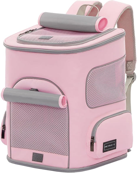 PETSFIT Pet Carrier Backpack with Upgraded Waist Protection, Cat Carrier Backpack Designed for Small Dogs/Cats, Fully Ventilated Collapsible Dog Backpack for Outdoor Traveling Hiking Camping, Pink