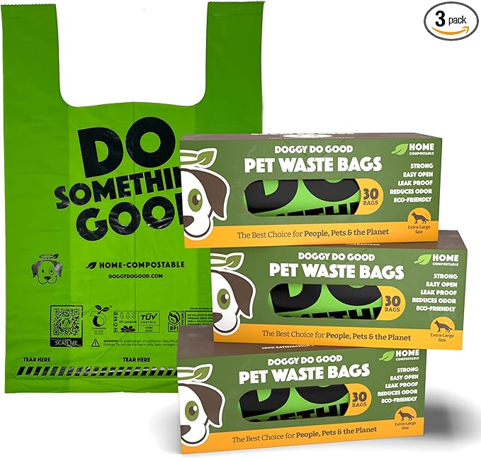 Doggy Do Good Poop Bags for Dogs (90 Ct), Easy Open Dog Poop Bags Single Roll, Certified Home Compostable