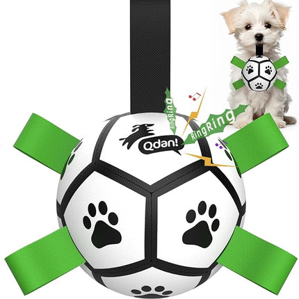 QDAN Dog Toys Balls with Bell Inside, Squeaky Dog Balls for Tug of War, Puppy Birthday Gifts, Dog Water Toys, Ball for Small Dogs(Black Green, 5 inch)