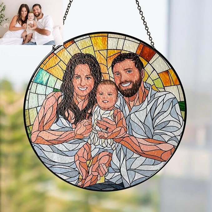Custom Family Portrait Glass Suncatcher, Custom Portrait Stained Glass Suncatcher for Window Hanging, Gift for Dad, Personalized Family Portraits Stained Glasss Suncatchers, Memorial Gifts /16