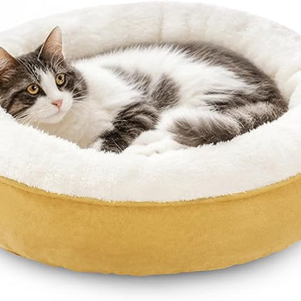 Love's cabin Yellow Round Donut Cat Bed, 20x20in, Soft Durable Fabric, Anti-Slip Water-Resistant, Washable Pet Bed