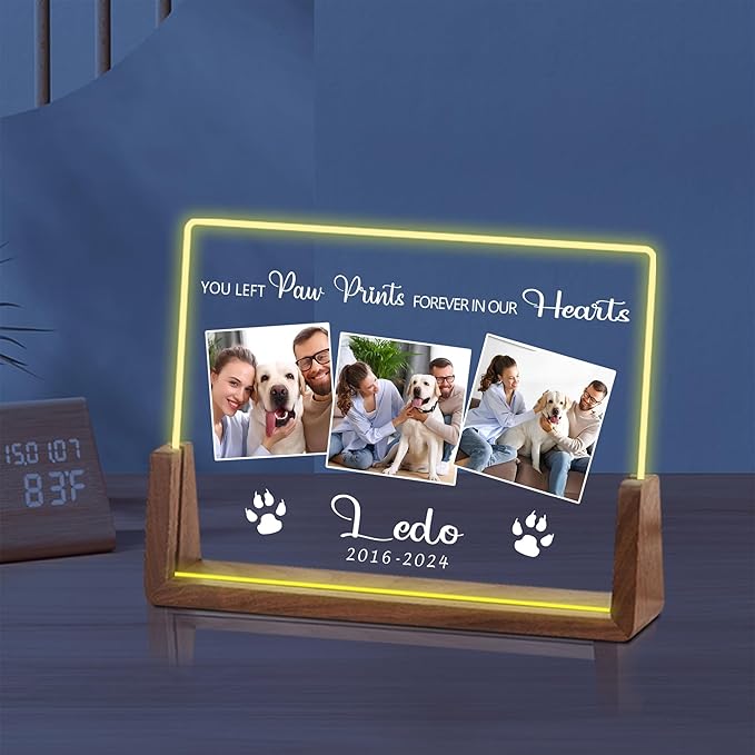 Custom Dog Memorial Gifts for Loss of Dog, Customized Pet Memorial Gifts, Personalized Dog Memorial Night Light Acrylic Plaque, In Memory of Dog, Loss of Pet Sympathy Gifts, Memorial Gifts for Cats
