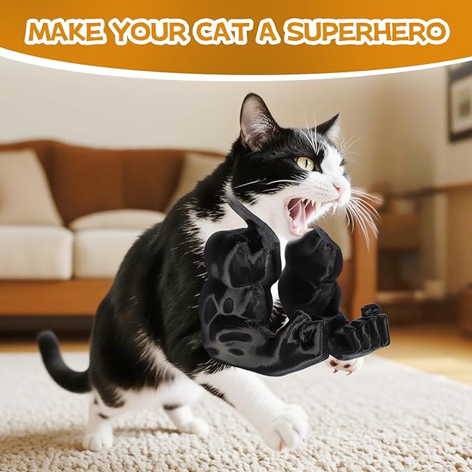 Cat Muscle Arm Halloween Cat Costume Accessory,3D Printed Cat's Neck Arm with Muscle for Pet Cosplay, Birthday Party,Halloween Costume Accessories Adjustable Lightweight Design - Black