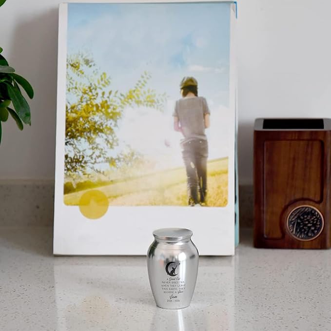 Artsy Woodsy Personalized Pet Memorial Mini Urns - Stainless Steel Decorative Keepsake Urns for Ashes, 2.56 inch, Gifts for Cat Lovers in Loving Memory