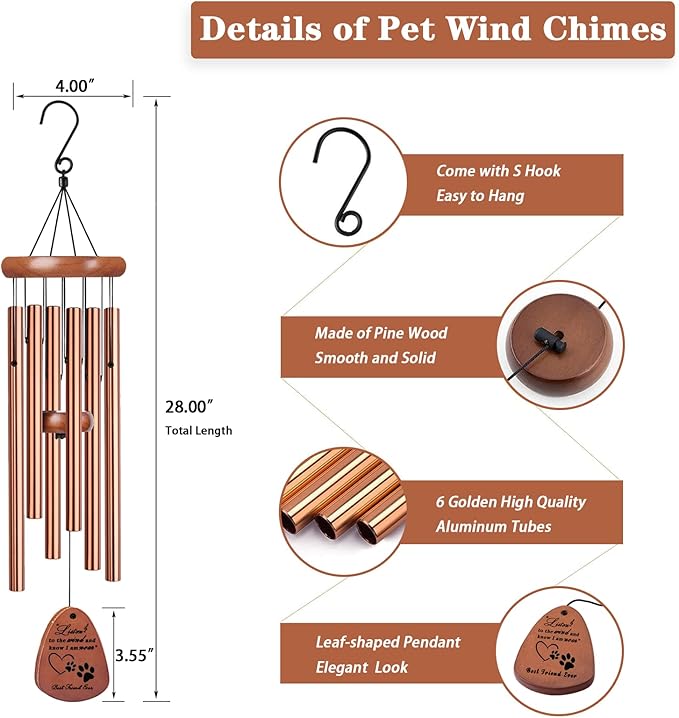 Pet Memorial Gifts for Dogs, 28" Dog Memorial Wind Chime, Pet Loss Sympathy Gift, Loss of Dog Remembrance Condolences Passing Away Gift