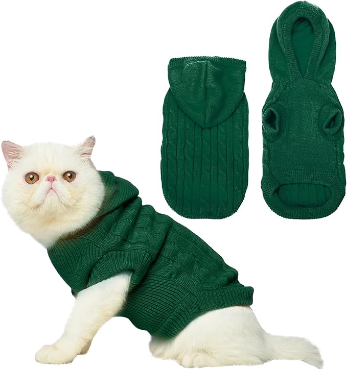 PUPTECK Winter Dog Cat Sweater Coat - Soft Cold Weather Clothes Knitwear for Kitties & Small Dogs Indoor Outdoor Walking Warm, Knitted Classic for Doggies Kitties Girls Boys, Green S