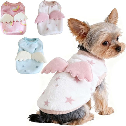 FLAdorepet 3 Packs Teacup Dog Cat XXS Clothes for Chihuahua Yorkie,Winter Warm Fleece Puppy Pet Clothes Sweater Shirt Vest for Mini Newborn Extra Small Dogs (Angel, XXXS(Pet Under 1LBS))