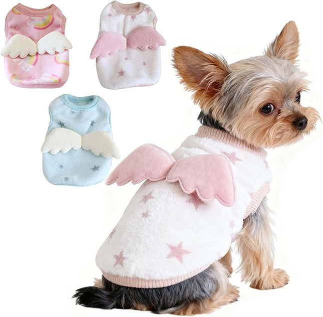 FLAdorepet 3 Packs Teacup Dog Cat XXS Clothes for Chihuahua Yorkie,Winter Warm Fleece Puppy Pet Clothes Sweater Shirt Vest for Mini Newborn Extra Small Dogs (Angel, XXS(Pet 1-2LBS))
