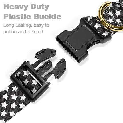 Rnivvi Dog Collar for Medium Dogs, Cute Heavy Duty Adjustable Puppy Collar with Quick Release Buckle for Boy Girl & Female, Pet Accessories for Walking Running, M Length 1" Width, Black Star