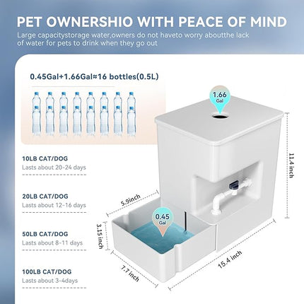 ICELEAF Automatic Pet Water Dispenser 8L Non-Gravity Waterer Algae-Free Avoid Dirty Water Backflow for Dogs and Cats Easy Top Fill Water Feeder Dog Cat Pets Water Bowls 2.11Gallon, White