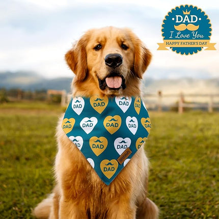 Fathers Day Dog Bandanas - 2 Pack Reversible I Love My Dad Pet Scarf for Boy and Girl | Premium Durable Fabric | Adjustable Bandana for Small Medium Large and Extra Large Dogs (X-Large)