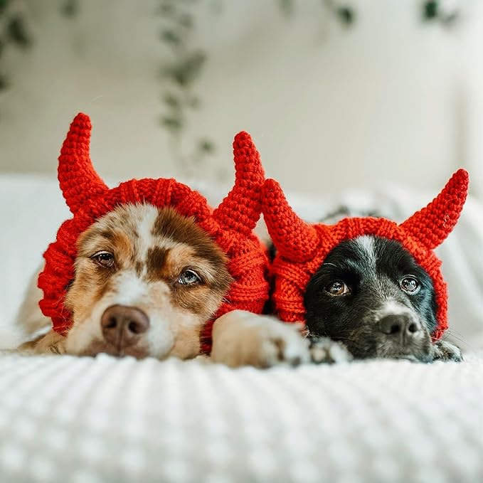 Zoo Snoods Red Devil Dog Costume - Warm Crochet Snood Wrap for Pets, Neck Ear Cover Protection, Halloween Winter (Large)
