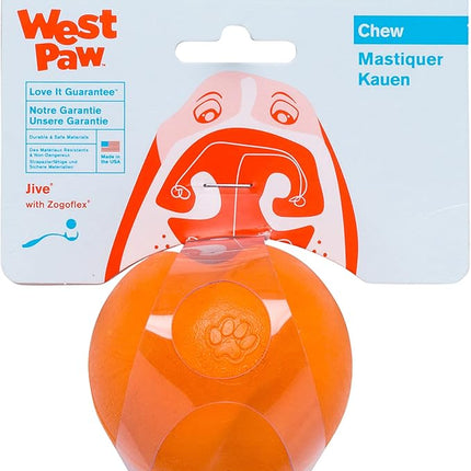 WEST PAW Zogoflex Jive Ball Dog Chew Toy – Bouncing Toys for Dogs, Fetch, Catch, Chewing, Play – Floatable, Recyclable Balls – Latex-Free, Non-Toxic, Dishwasher Safe Dog Toy, Small 2.5", Tangerine