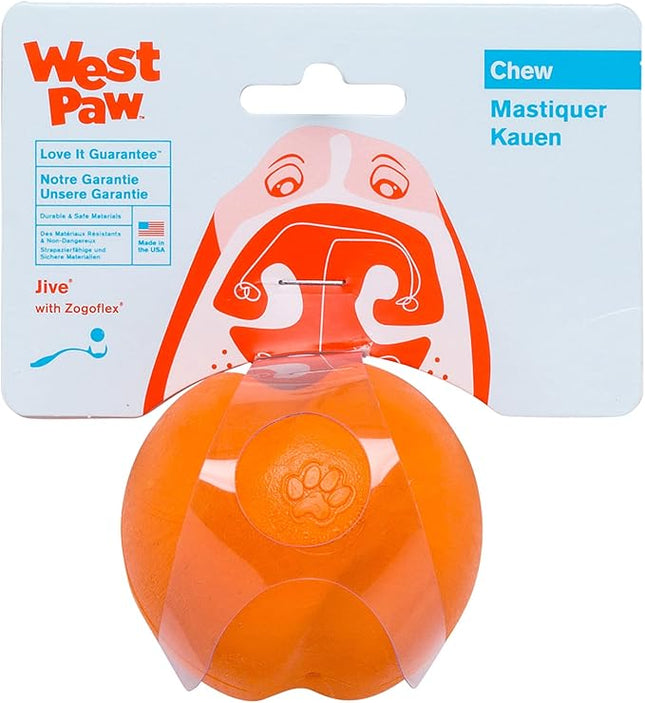 WEST PAW Zogoflex Jive Ball Dog Chew Toy – Bouncing Toys for Dogs, Fetch, Catch, Chewing, Play – Floatable, Recyclable Balls – Latex-Free, Non-Toxic, Dishwasher Safe Dog Toy, Small 2.5", Tangerine