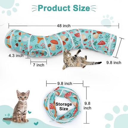Glittme Cat Tunnel, Cat Tunnels for Indoor Cats, S-Shape Cats Cave with Cat Toys, Foldable Cat Tubes and Tunnels for Cats, Rabbit, Puppy, Guinea Pig