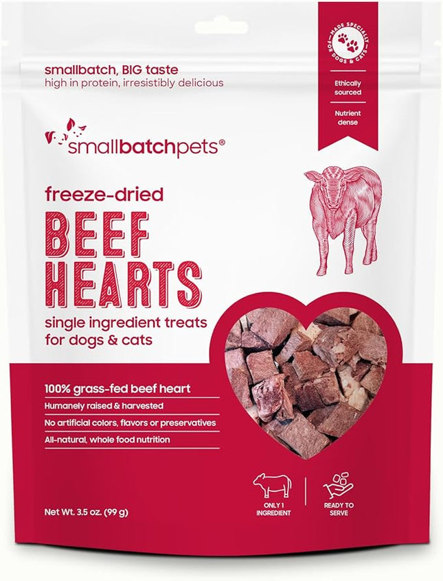 smallbatch Pets Premium Freeze-Dried Beef Heart Treats for Dogs and Cats, 3.5 oz, Made and Sourced in The USA, Single Ingredient, Humanely Raise Meat, No Preservatives or Anything Artificial Ever