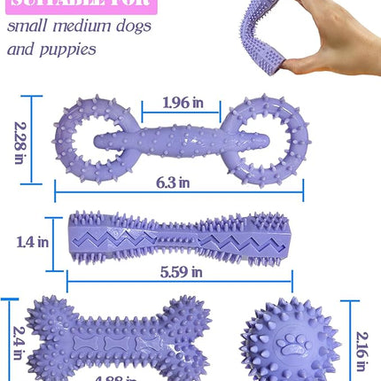 4 Pack Puppy Toys for 2-8 Months Puppies Cute Purple Teething Toys Soft Durable Interactive Chew Toy for Small Dogs