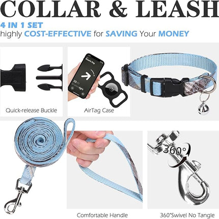 EXPAWLORER Classic Plaid Puppy Harness - Small Dog Harness and Leash Set - Dog Collar and Leash Set with AirTag Holder, Soft Padded Step in Dog Vest Harness No Pull Reflective for Outdoor, Blue XXS