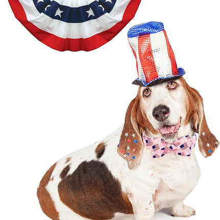 Lionheart glory American Flag Dog Collar 4 of July Independence Patriotic Dog Bow Collars Heavy Duty Adjustable Soft Collar with Bowtie for Large Dogs Pet Gift