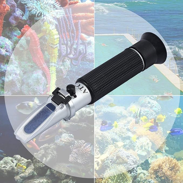 AUTOUTLET Refractometer Saltwater Aquarium for Seawater,Pool,Tank,Testing,Marine Fishkeeping, 0-100PPT & 1.000-1.070 Salinity Tester with ATC Function Hydrometer Specific Gravity Salinity Meter Kit